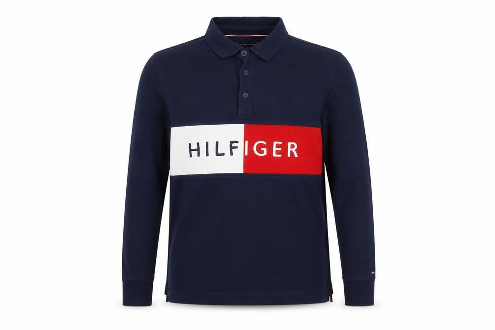 Tommy Hilfiger Boys Blue Long Sleeve Polo Shirt 13-14 Years Logo Cotton