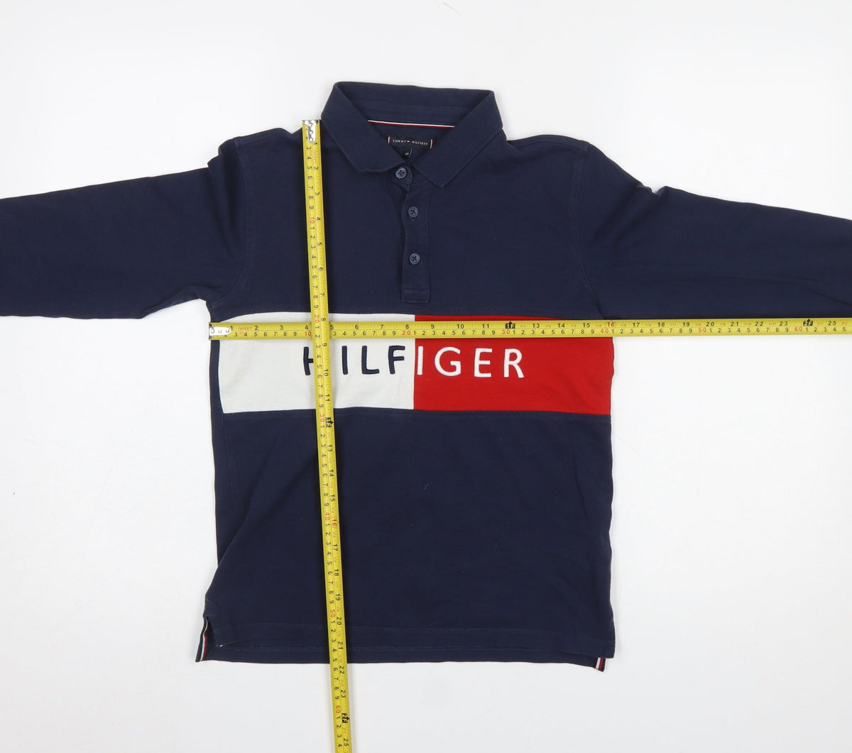 Tommy Hilfiger Boys Blue Long Sleeve Polo Shirt 13-14 Years Logo Cotton
