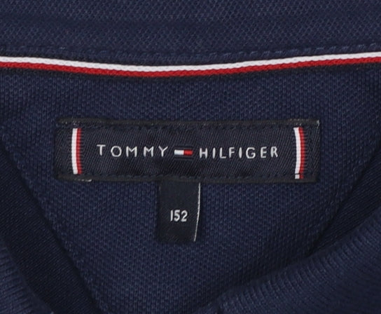 Tommy Hilfiger Boys Blue Long Sleeve Polo Shirt 13-14 Years Logo Cotton
