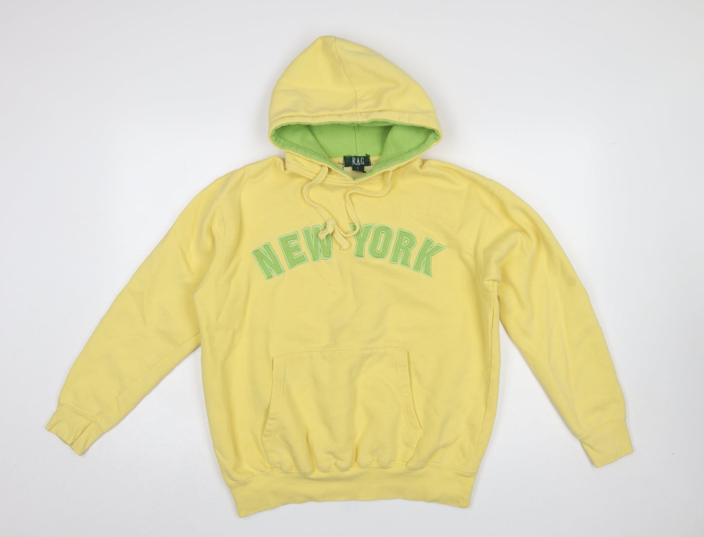 RAG Womens Yellow Hoodie Small Pullover New York Graphic Cotton Blend