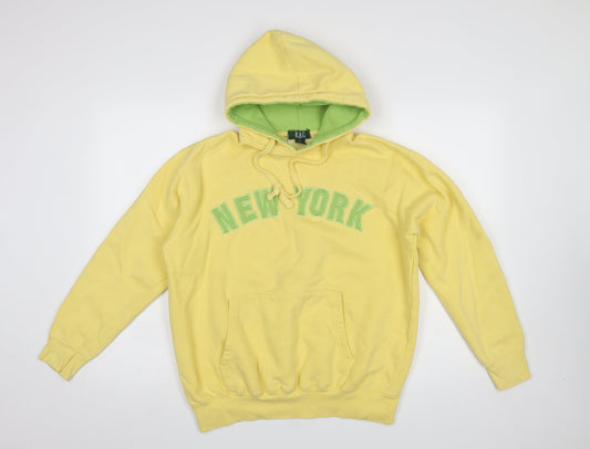RAG Womens Yellow Hoodie Small Pullover New York Graphic Cotton Blend