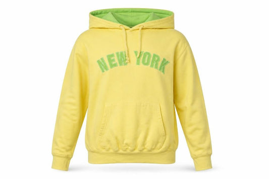 RAG Womens Yellow Hoodie Small Pullover New York Graphic Cotton Blend