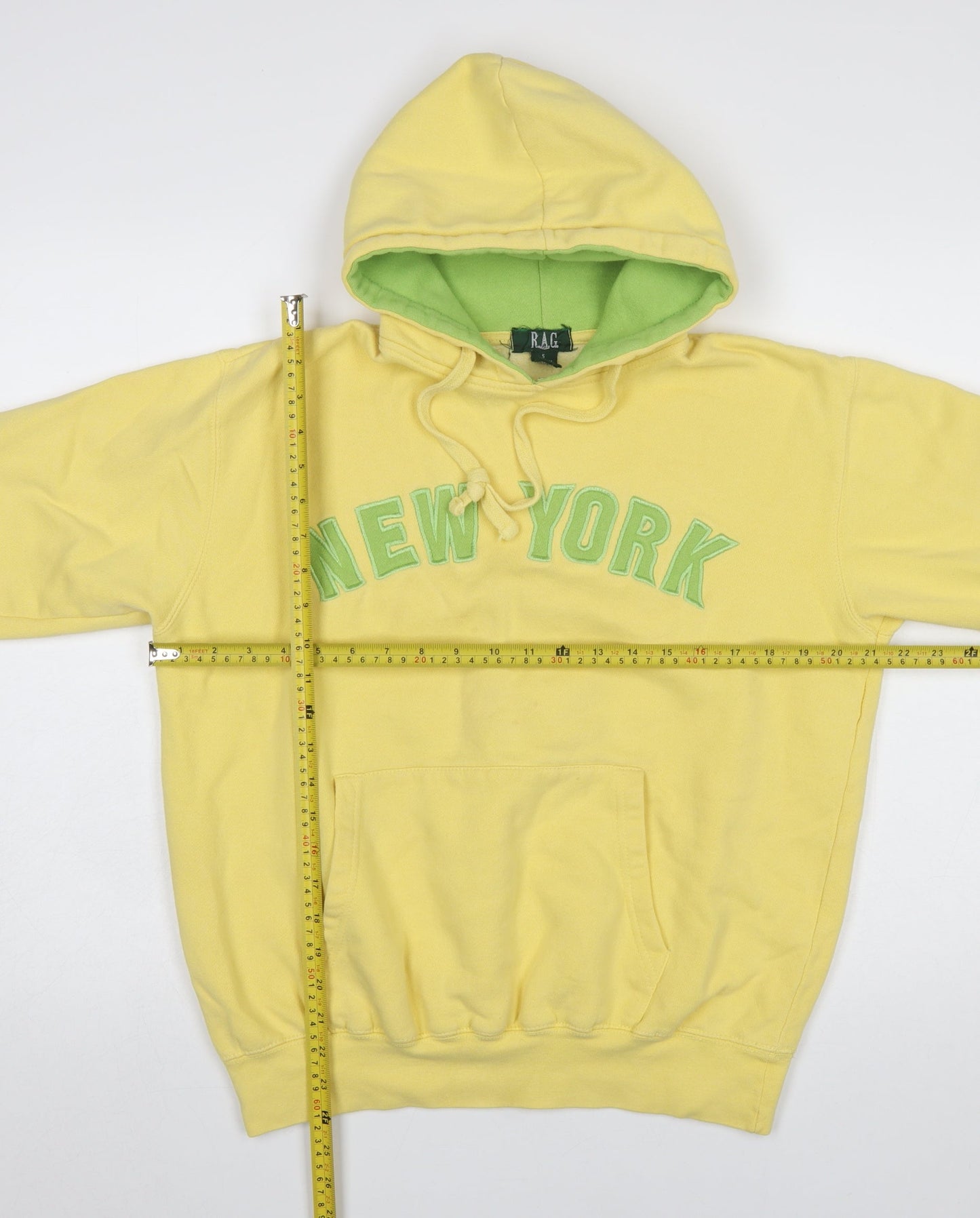 RAG Womens Yellow Hoodie Small Pullover New York Graphic Cotton Blend