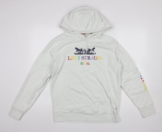 Levi's Women's White Hoodie Medium Cotton Rainbow Logo Pullover