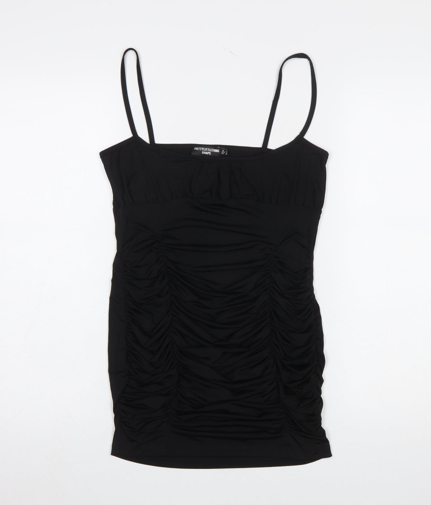 PrettyLittleThing Women Black Size 10 Bodycon Ruched Dress