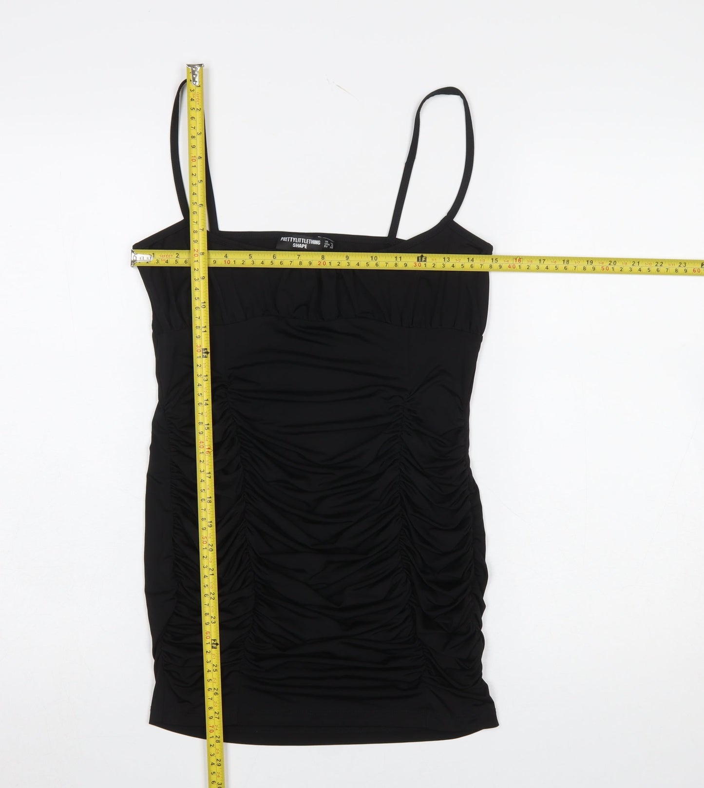 PrettyLittleThing Women Black Size 10 Bodycon Ruched Dress