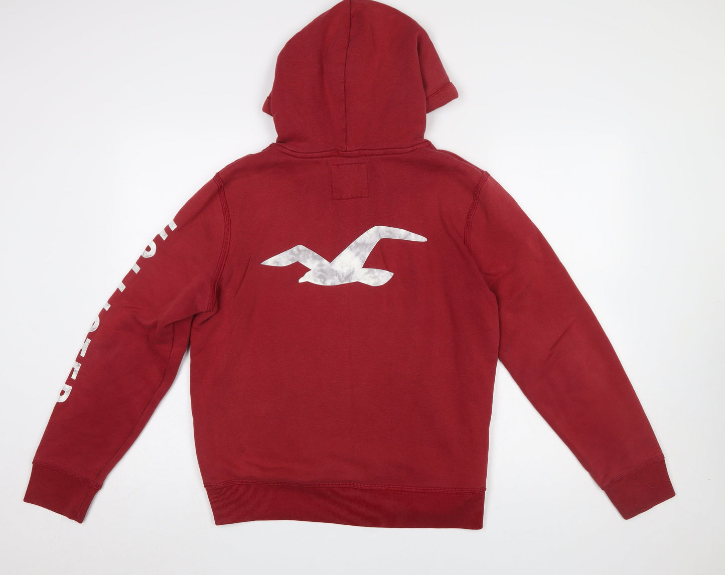 Hollister Women Red Pullover Hoodie Small Cotton Blend Logo Print