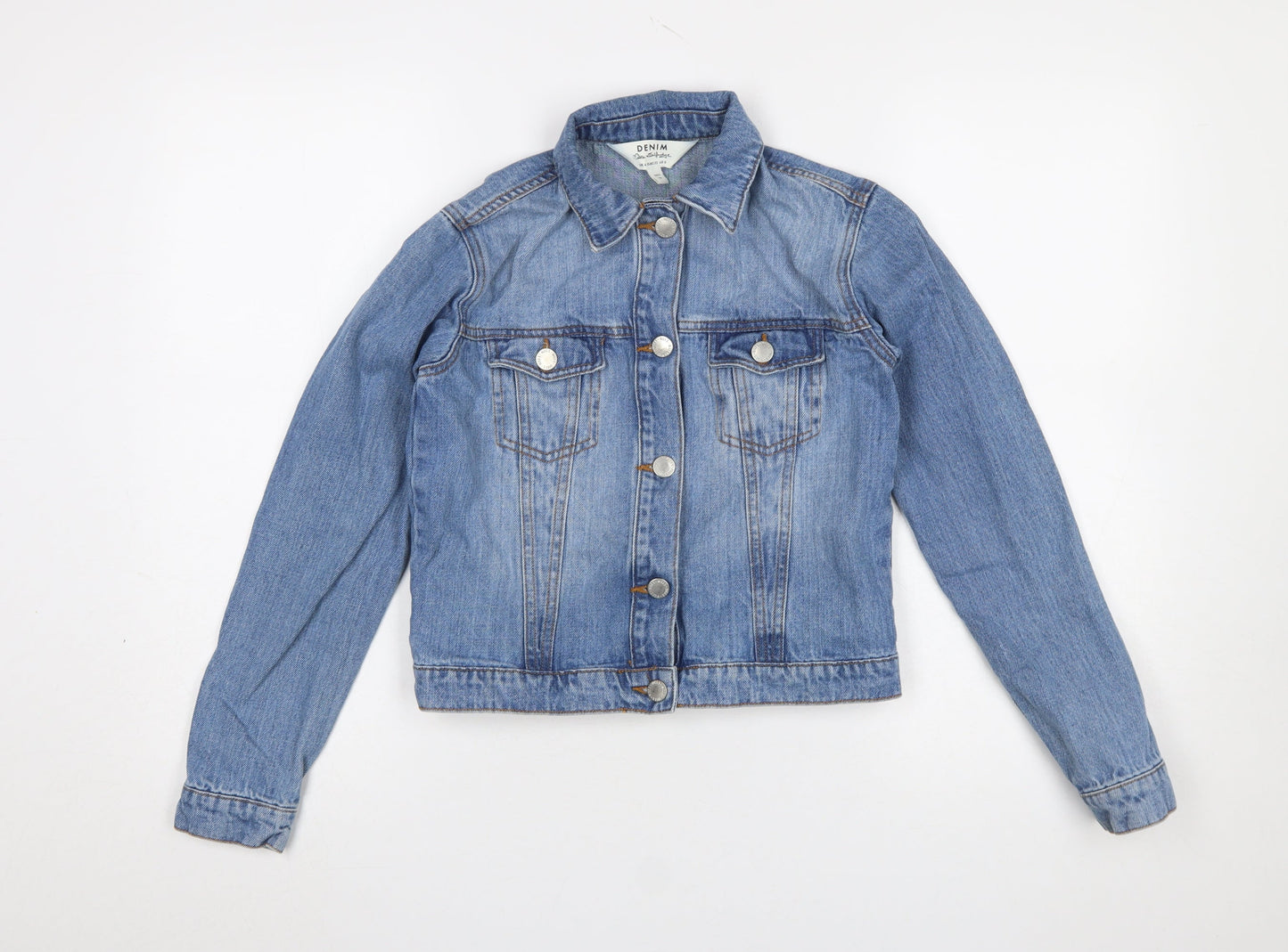 Miss Selfridge Women Blue Denim Basic Jacket UK 4 Long Sleeve Casual
