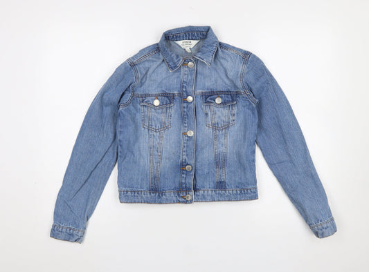 Miss Selfridge Women Blue Denim Basic Jacket UK 4 Long Sleeve Casual
