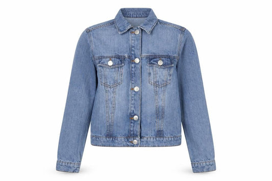 Front view of Miss Selfridge Women Blue Denim Basic Jacket UK 4 Long Sleeve Casual