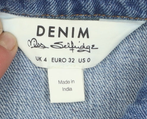 Miss Selfridge Women Blue Denim Basic Jacket UK 4 Long Sleeve Casual