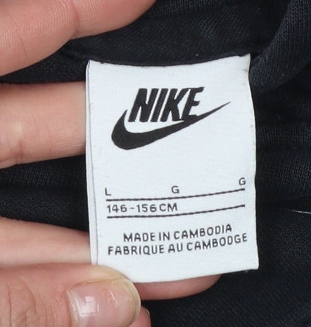 Nike Girls Black Pullover Hoodie Size 146cm Logo Fleece Sweatshirt