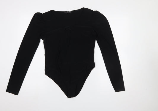 Quiz Women Black Long Sleeve Bodysuit Size 16 V-Neck Stretch Outfit