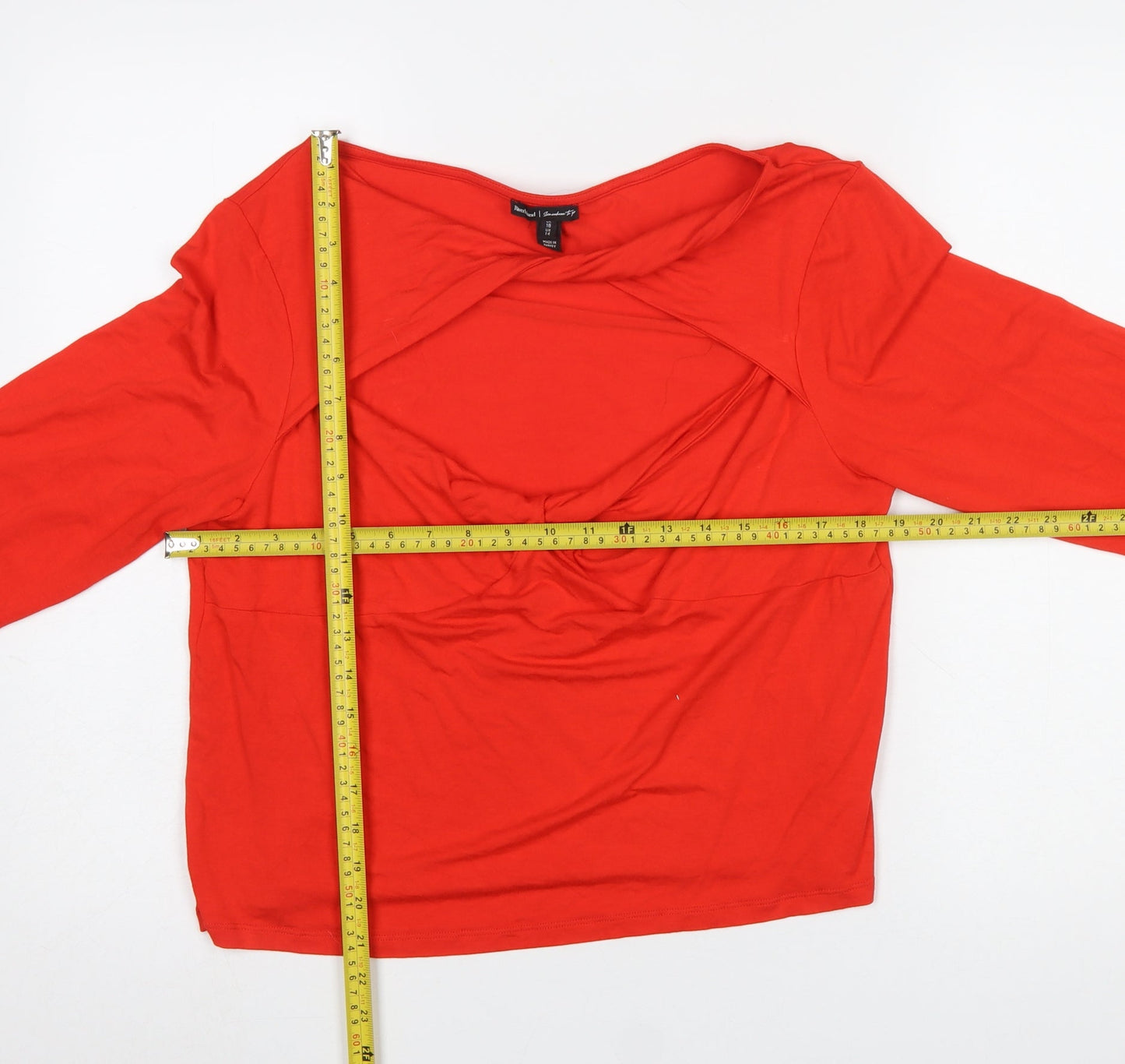 River Island Women Red Long Sleeve Twist Front Jersey Top Size 18