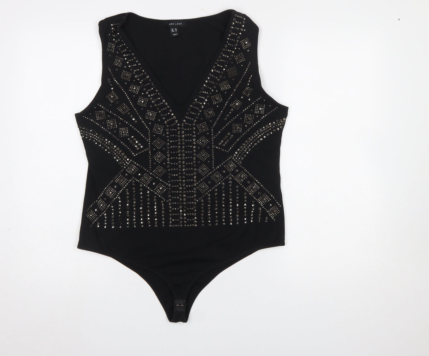 New Look Women Black Studded V-Neck Bodysuit Size 18