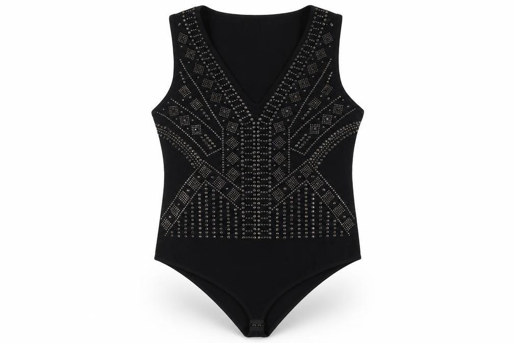 New Look Women Black Studded V-Neck Bodysuit Size 18