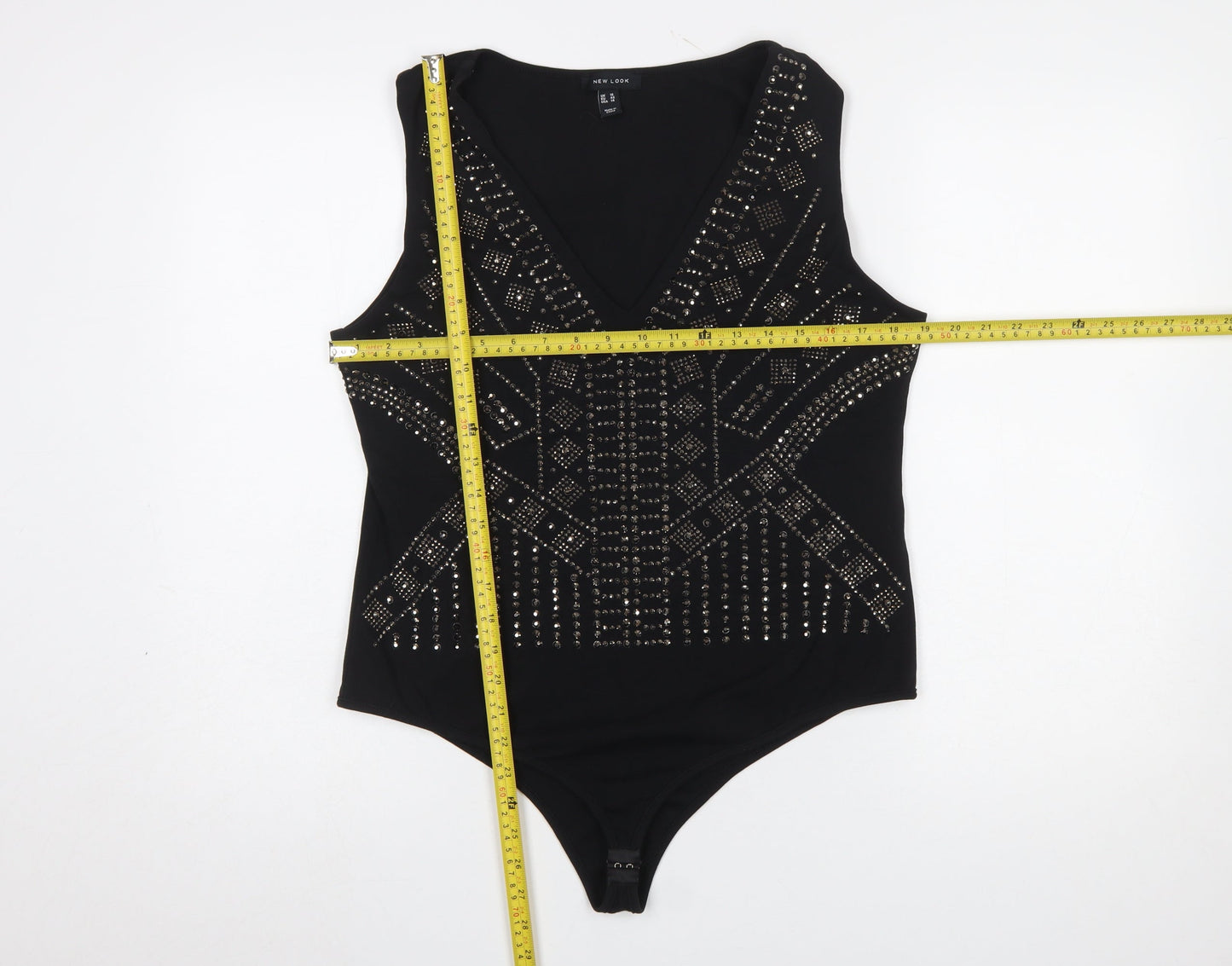 New Look Women Black Studded V-Neck Bodysuit Size 18