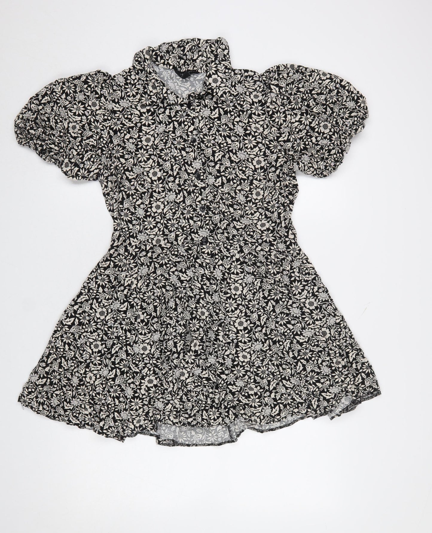 New Look Women’s Black Floral A-Line Puff Sleeve Dress Size 12