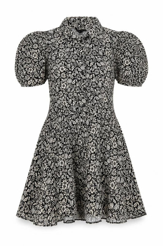 New Look Women’s Black Floral A-Line Puff Sleeve Dress Size 12