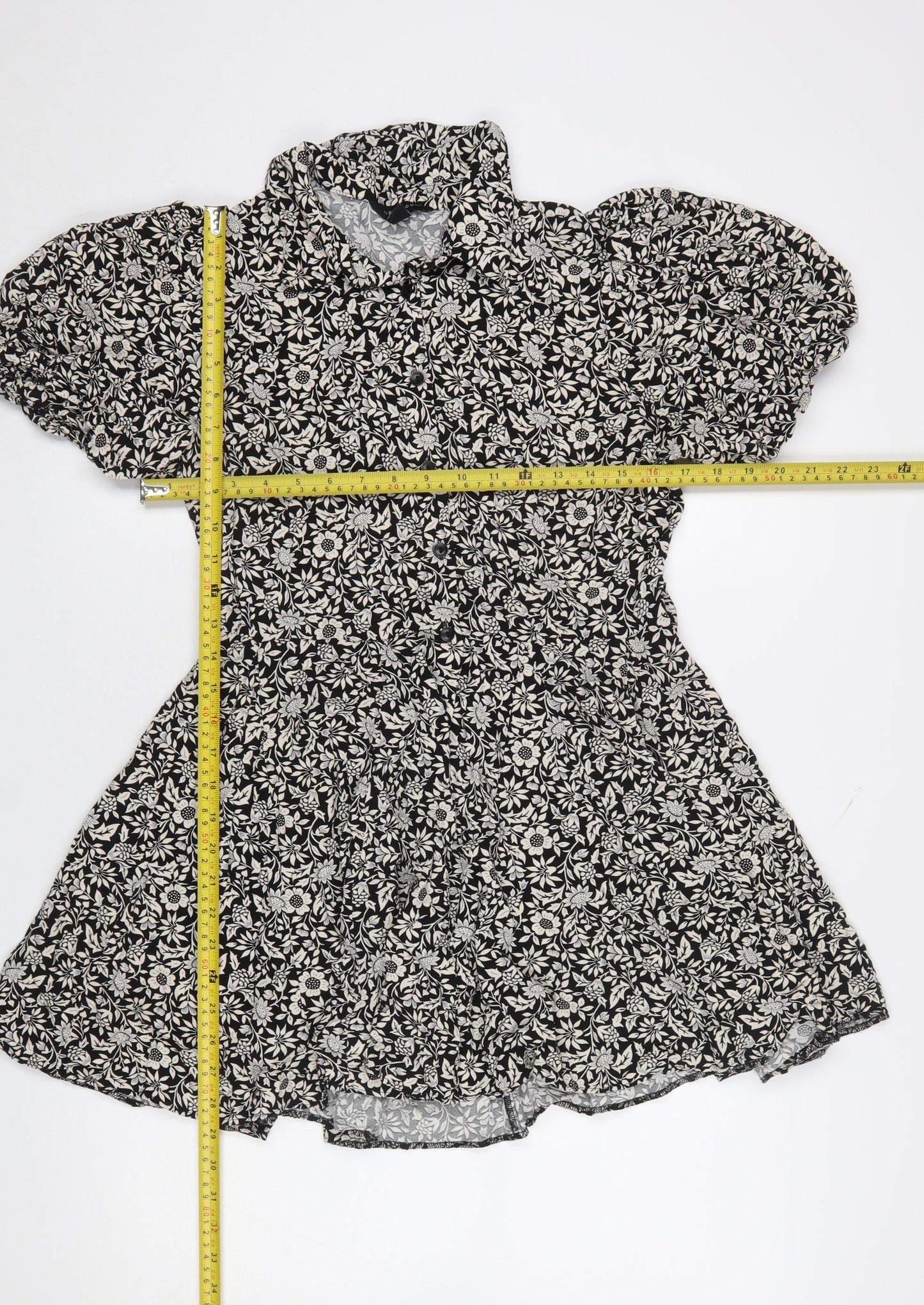 New Look Women’s Black Floral A-Line Puff Sleeve Dress Size 12