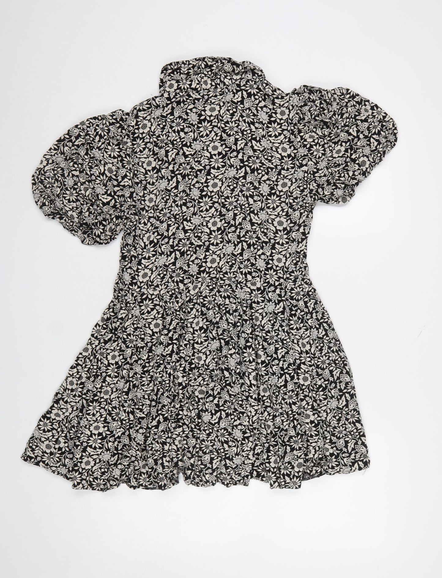 New Look Women’s Black Floral A-Line Puff Sleeve Dress Size 12
