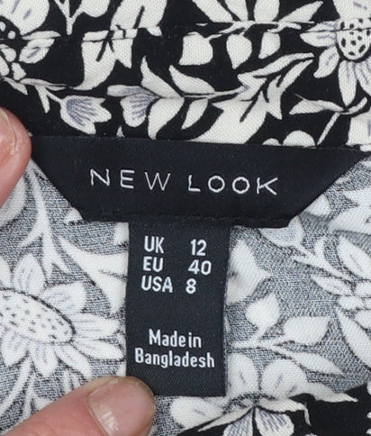 New Look Women’s Black Floral A-Line Puff Sleeve Dress Size 12