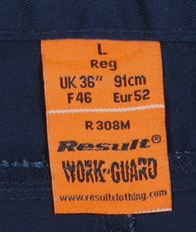 Result Work-Guard Men's Navy Cargo Trousers Size L 36in Polyester Cotton