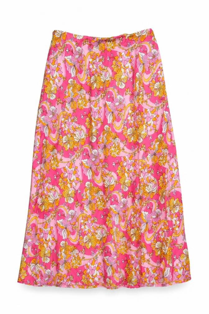 Savida Women’s Pink Floral A-Line Midi Skirt XS Viscose