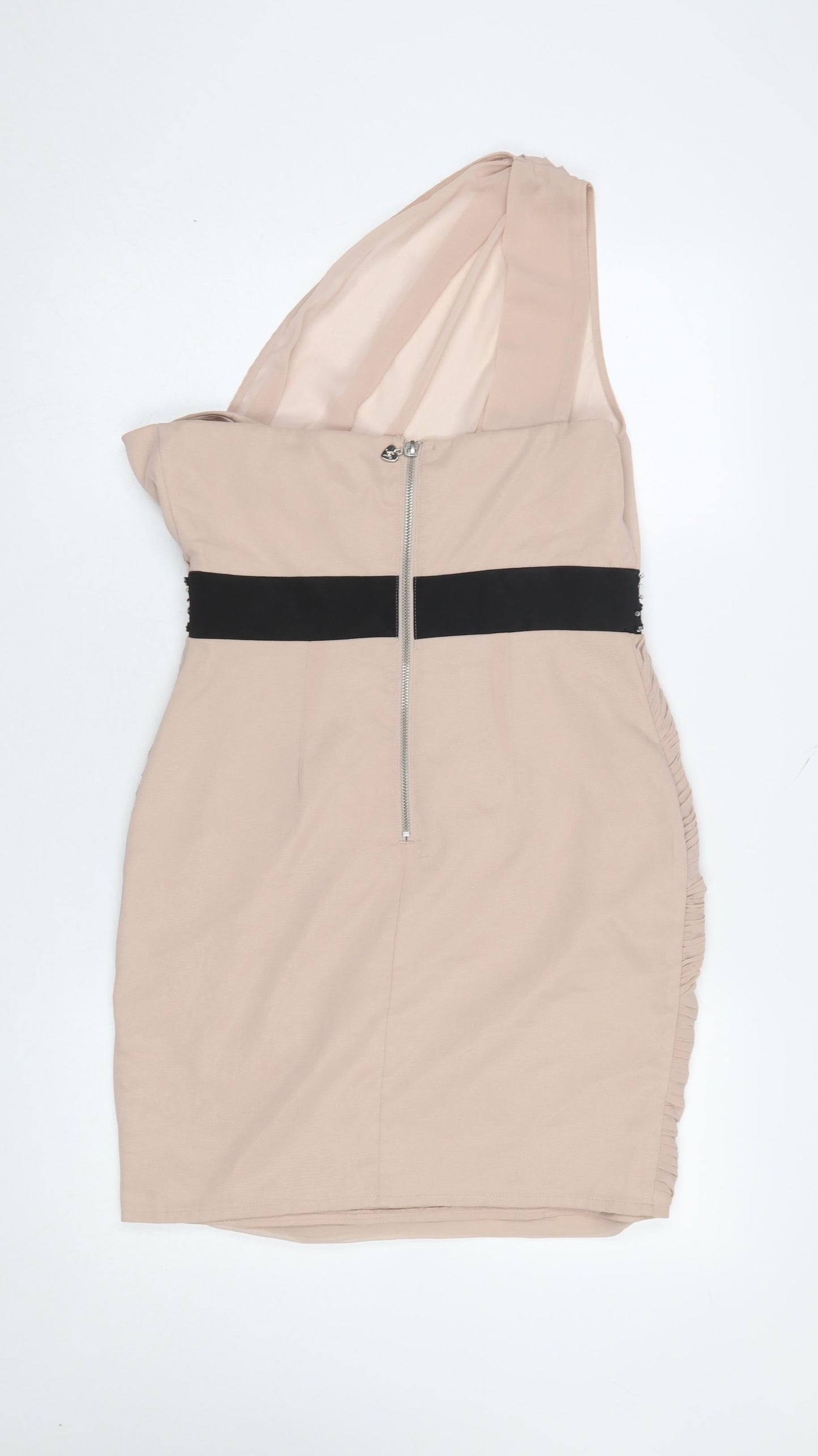 Lipsy Women’s Beige One Shoulder Ruched Bodycon Dress Size 8