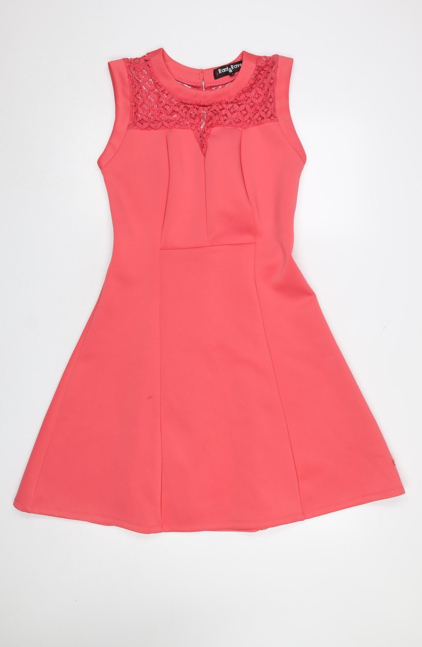 Rant & Rave Women's Pink Sleeveless A-Line Lace Trim Dress Size 12