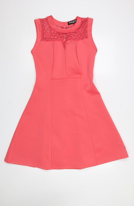 Rant & Rave Women's Pink Sleeveless A-Line Lace Trim Dress Size 12