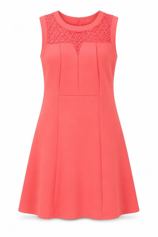 Rant & Rave Women's Pink Sleeveless A-Line Lace Trim Dress Size 12