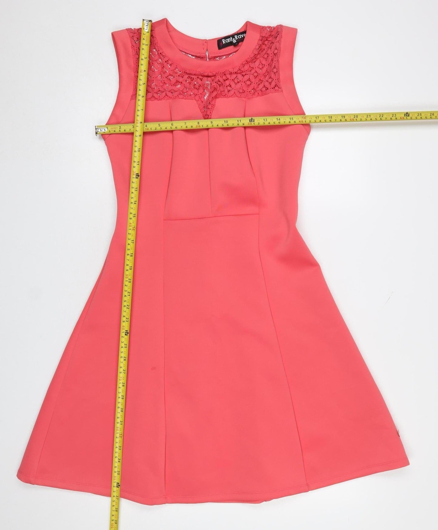Rant & Rave Women's Pink Sleeveless A-Line Lace Trim Dress Size 12