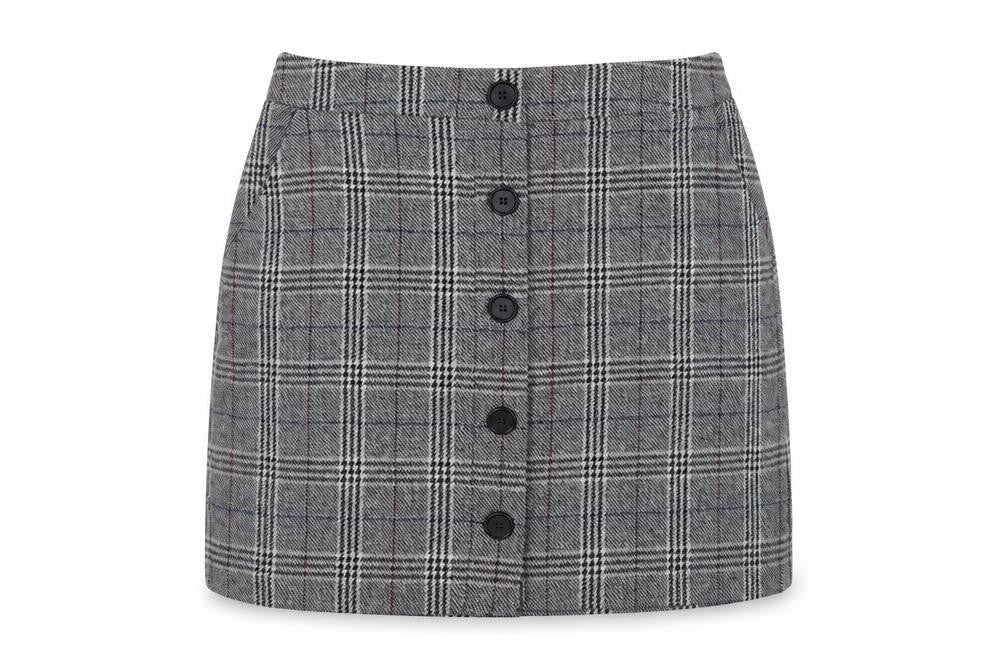 Marks & Spencer Women's Grey Check Button Front A-Line Skirt Size 12