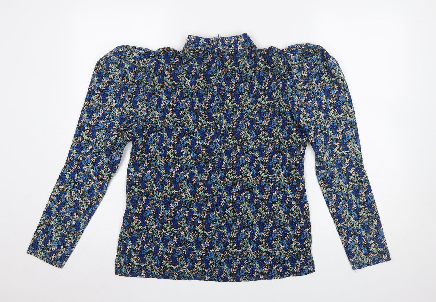 Girl In Mind Women's Blue Floral High Neck Puff Sleeve Blouse Size 8