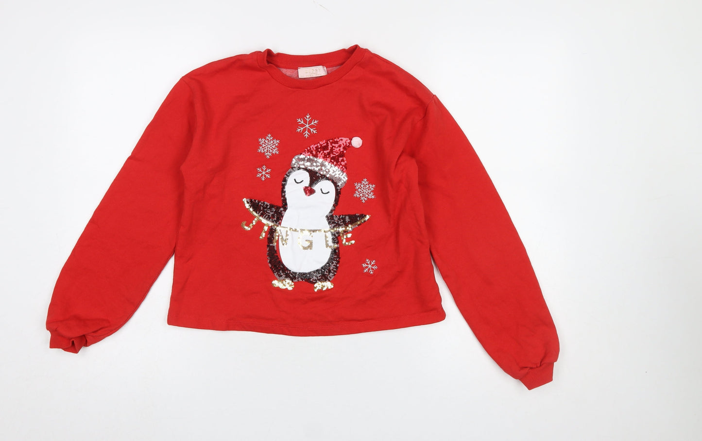 Lipsy Girls Red Sequin Penguin Christmas Pullover Sweatshirt 11-12 Years