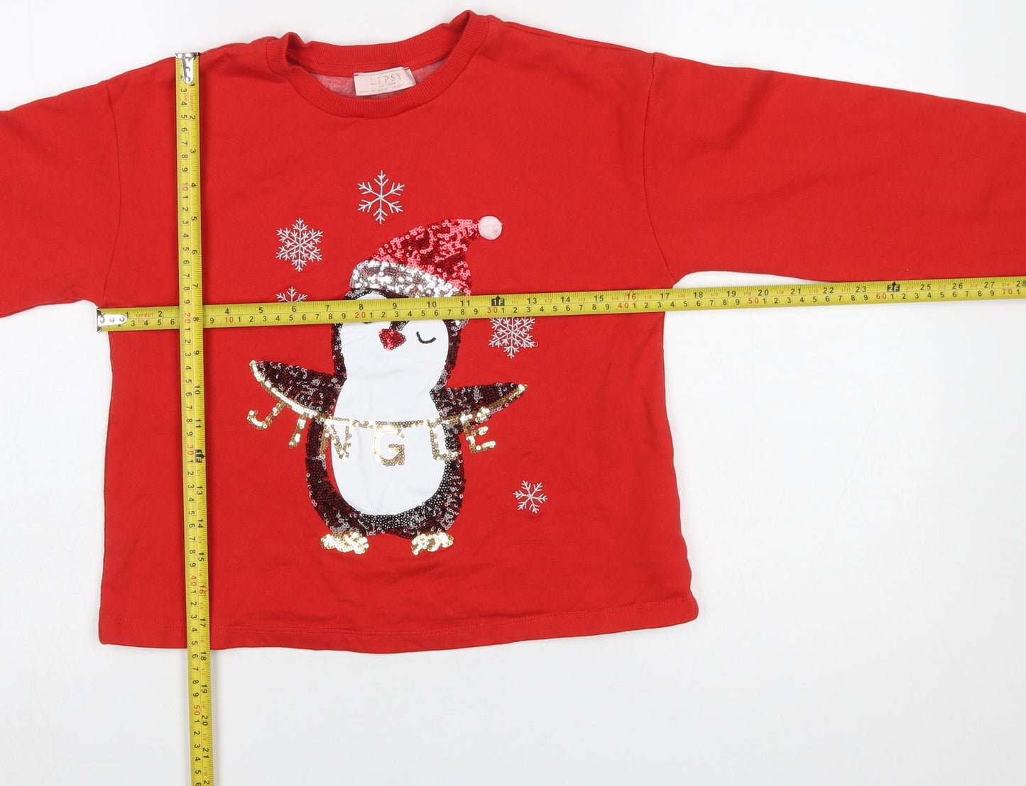 Lipsy Girls Red Sequin Penguin Christmas Pullover Sweatshirt 11-12 Years