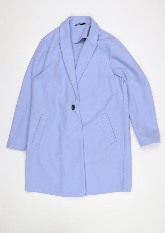 Dunnes Women Blue Mid-Length Overcoat Size L Polyester Button Front