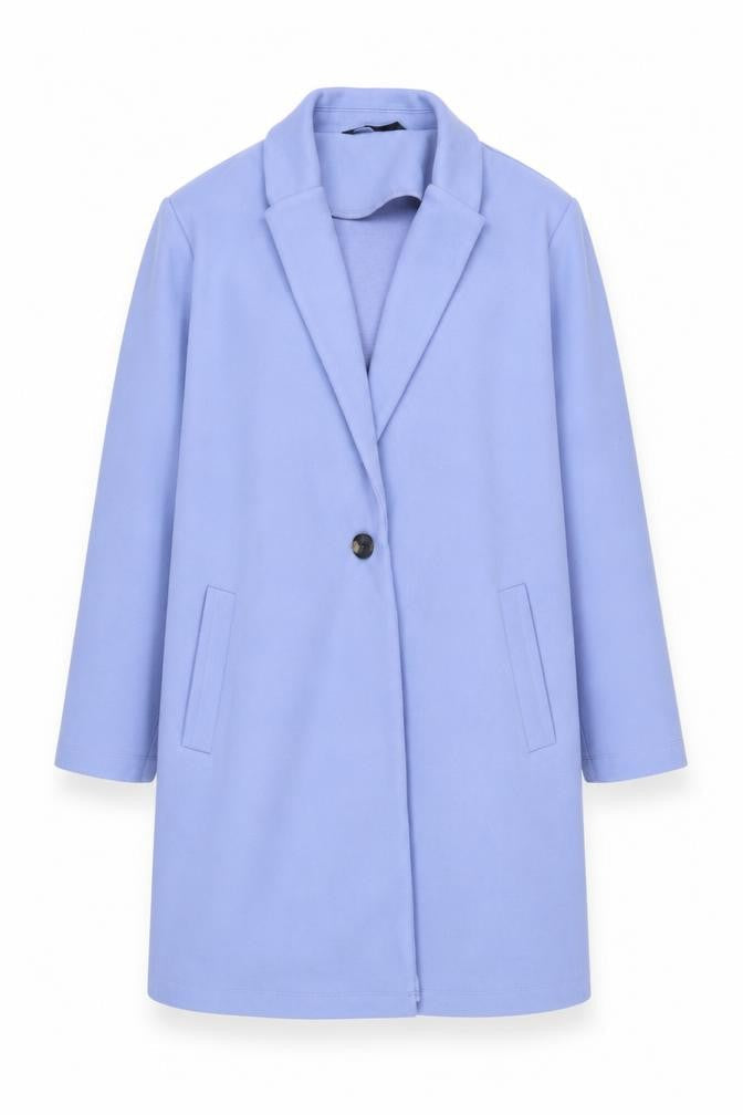 Dunnes Women Blue Mid-Length Overcoat Size L Polyester Button Front
