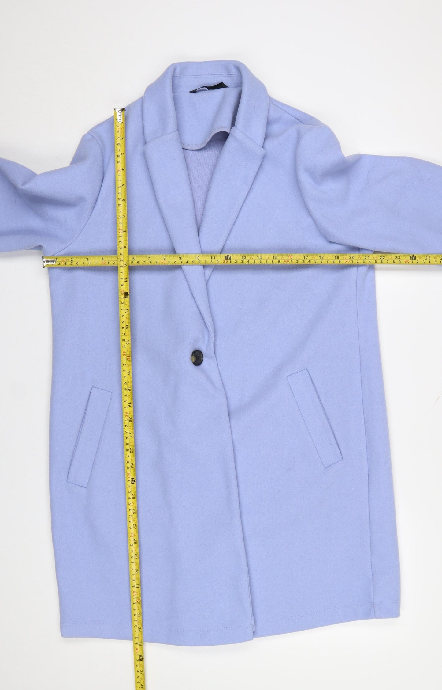 Dunnes Women Blue Mid-Length Overcoat Size L Polyester Button Front
