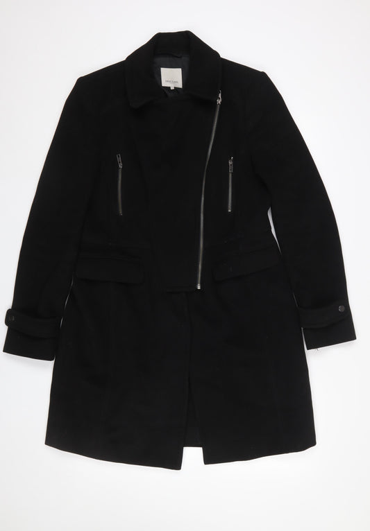 Great Plains Women Black Long Overcoat Lined Zip Coat Size L