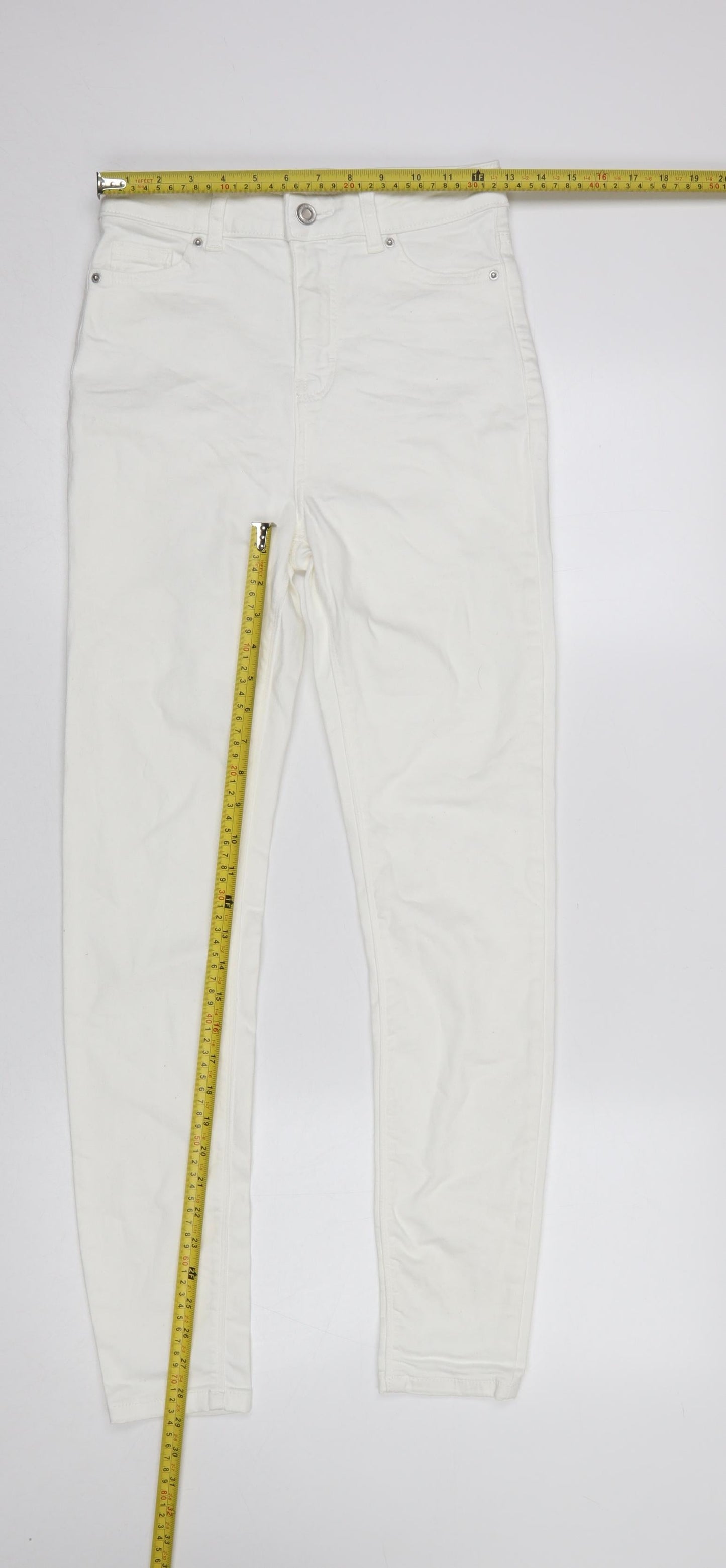 Primark Women White Skinny Jeans Size 6 High Rise Stretch Denim