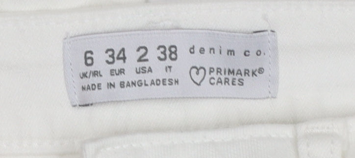 Primark Women White Skinny Jeans Size 6 High Rise Stretch Denim