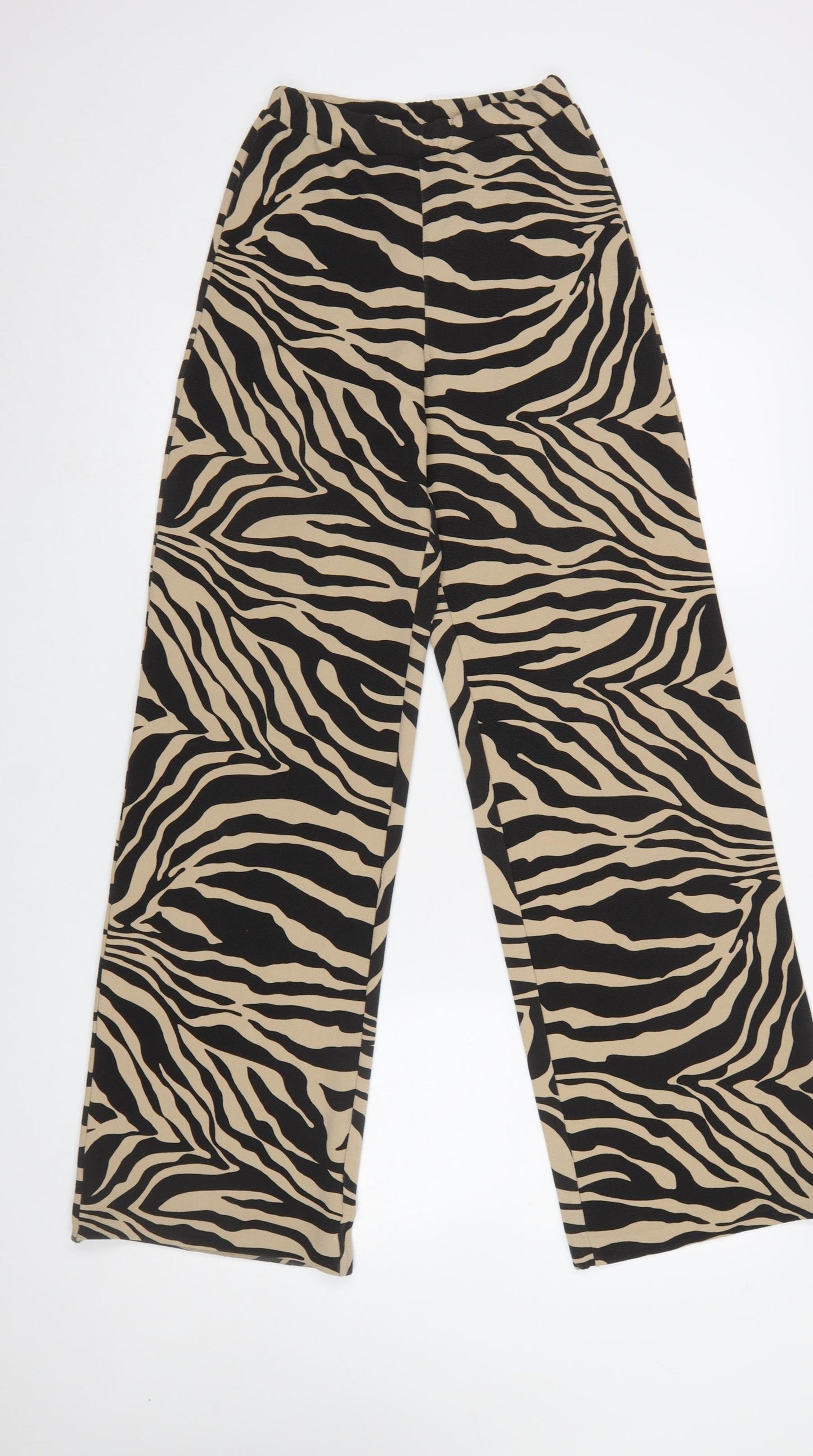 PrettyLittleThing Womens Beige Zebra Print Wide-Leg Trousers Size 4