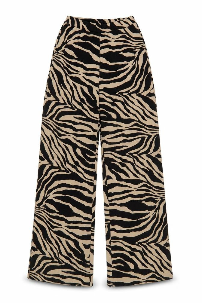 PrettyLittleThing Womens Beige Zebra Print Wide-Leg Trousers Size 4