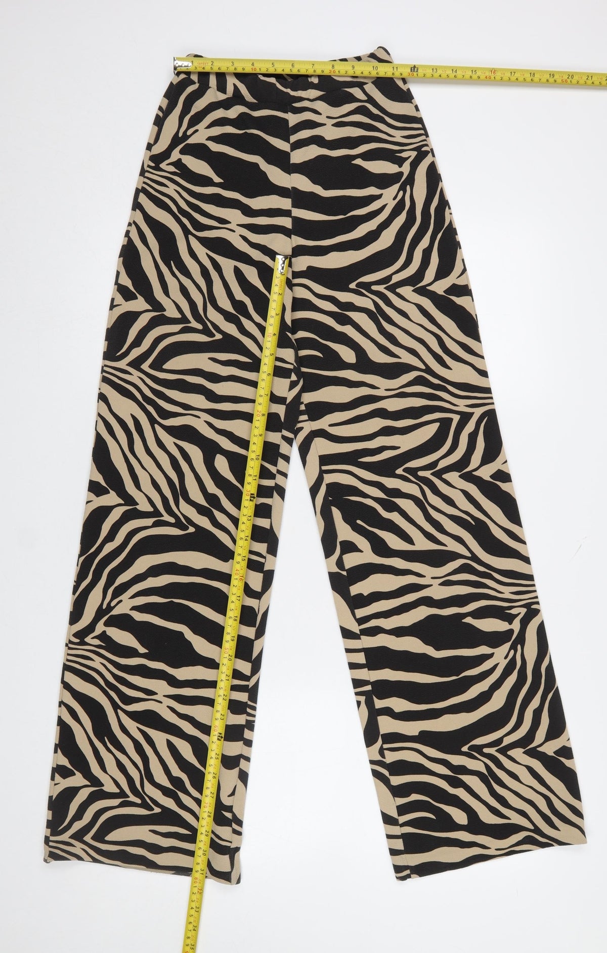 PrettyLittleThing Womens Beige Zebra Print Wide-Leg Trousers Size 4