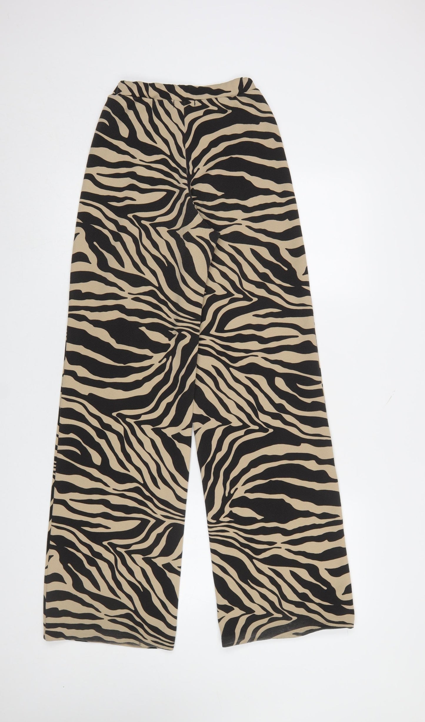 PrettyLittleThing Womens Beige Zebra Print Wide-Leg Trousers Size 4