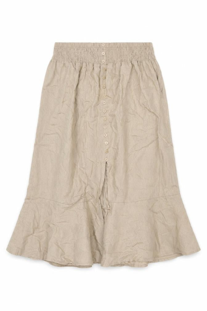 Gallery Women’s Beige Linen Midi Flared Button Skirt L