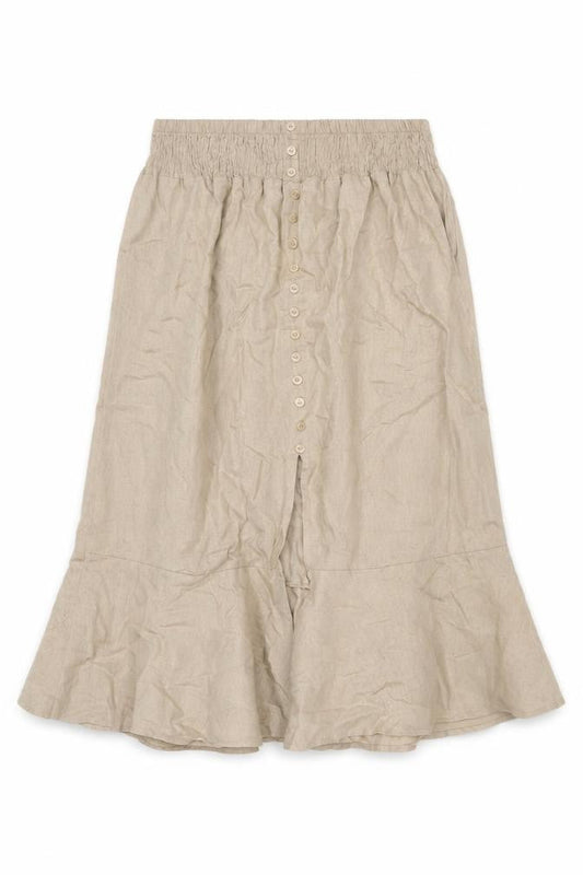 Gallery Women’s Beige Linen Midi Flared Button Skirt L
