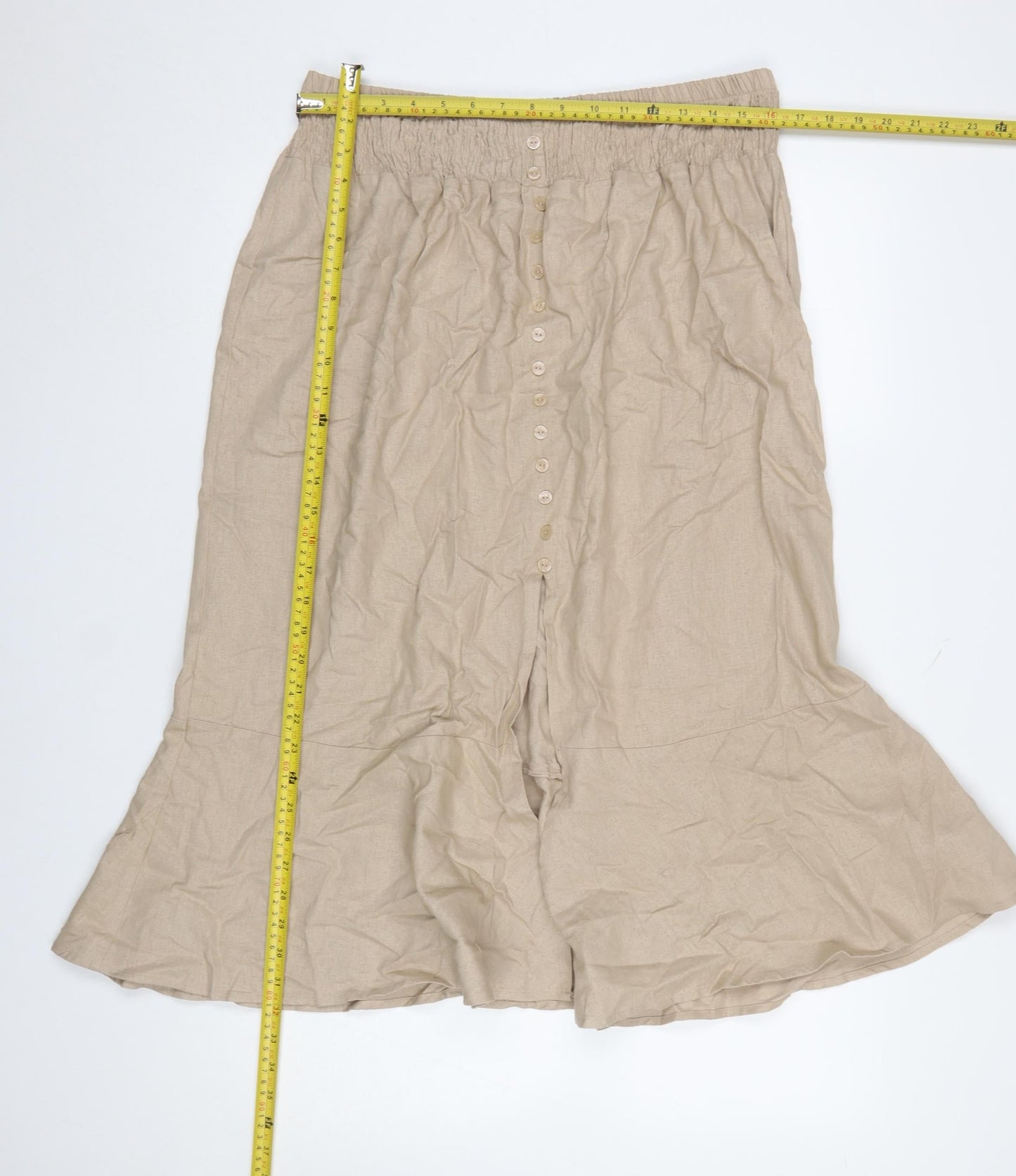 Gallery Women’s Beige Linen Midi Flared Button Skirt L